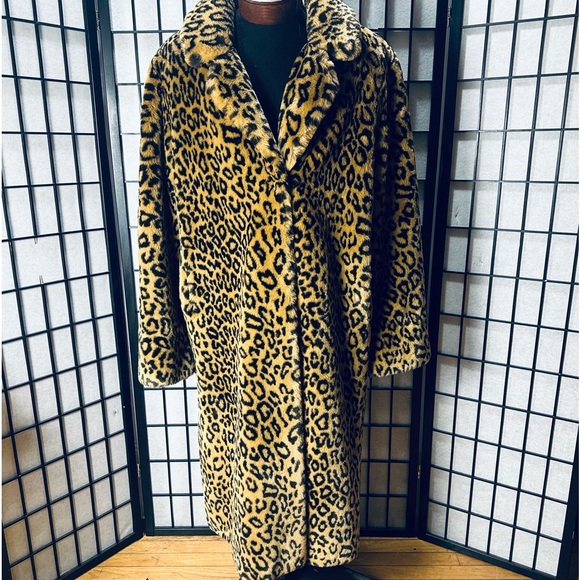 Dennis Basso Full Length Luxury Leopard Print Faux Fur Coat - L - Picture 1 of 5